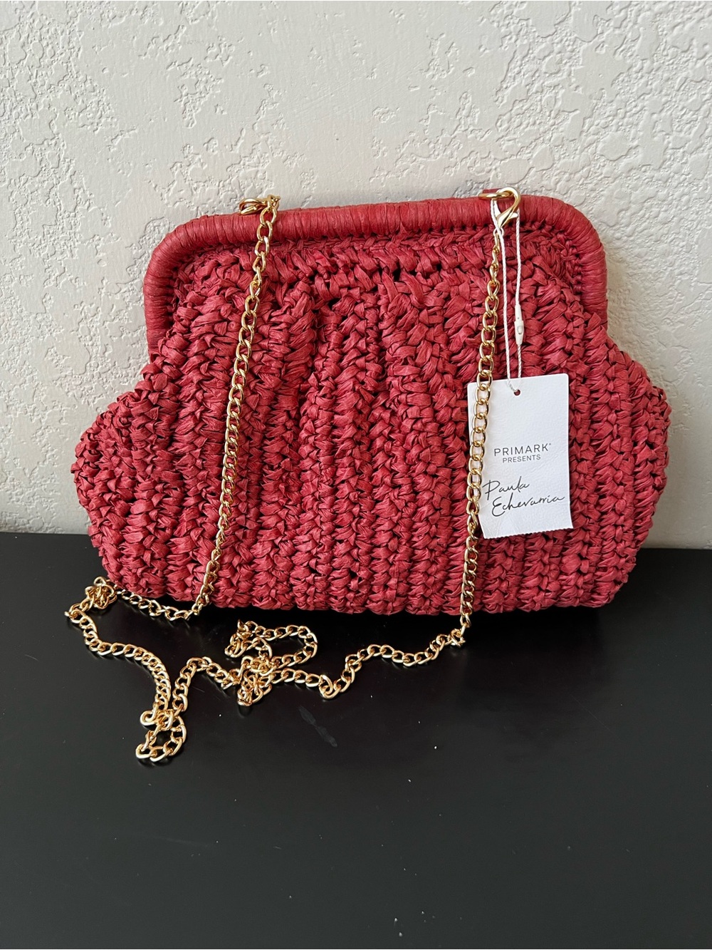 NWT Primark Red/Orange Raffia Chain-Handle Shoulder Bag